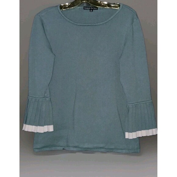 Preston&York Women's Sweater Size M Bell Sleeves Scoop Neck Turquoise Blue Green - Picture 2 of 4